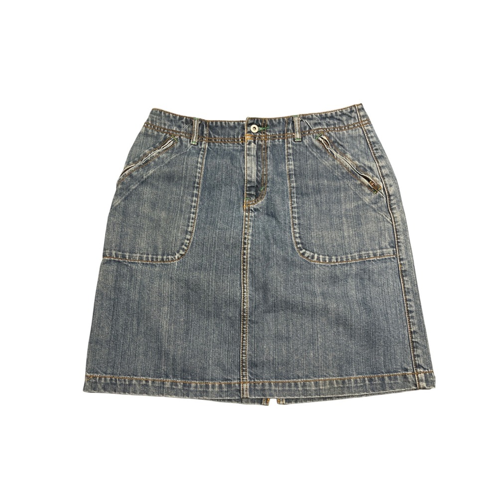 Eddie Bauer Jean Skirt Women's Size 6 Blue Denim Cargo Pockets A Line Casual